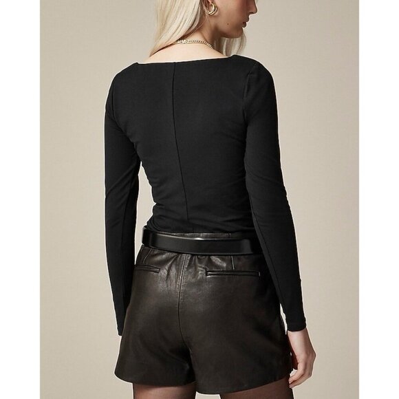J Crew Womens Top Sz Medium Black Stretch Cotton Ruched V-neck Minimalist Shirt - Picture 3 of 9